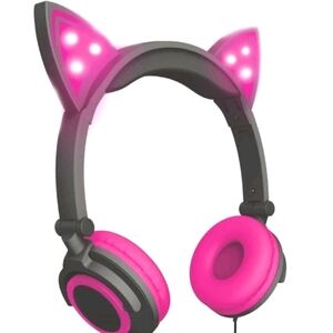 LeDeez Light-Up Cat Ears LED Headphones with a built-in microphone Corded